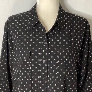 Earth Moon Polka Dots Long Sleeve Button Down Shirt Size XL